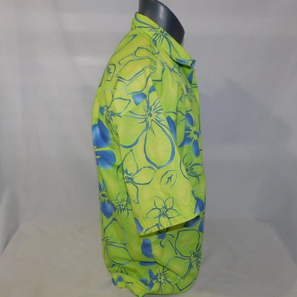 Jantzen Mens M oversized Green Blue Floral Hawaiian Shirt Short Sleeve - Picture 9 of 11